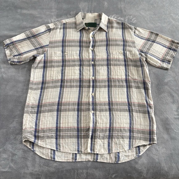 Bobby Jones Mens Linen Plaid Casual Button Down Short Sleeve Shirt Made in Italy - Picture 2 of 8